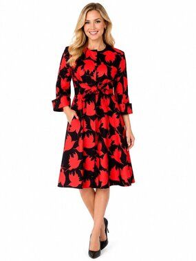 StyleWe Multiflora Black Red Midi Coat Dress